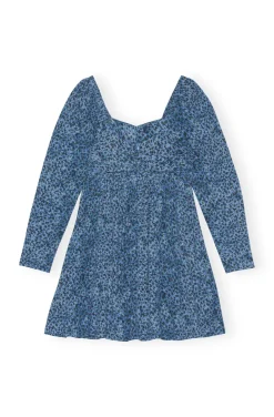 Blå Printed Crepe Mini Dress